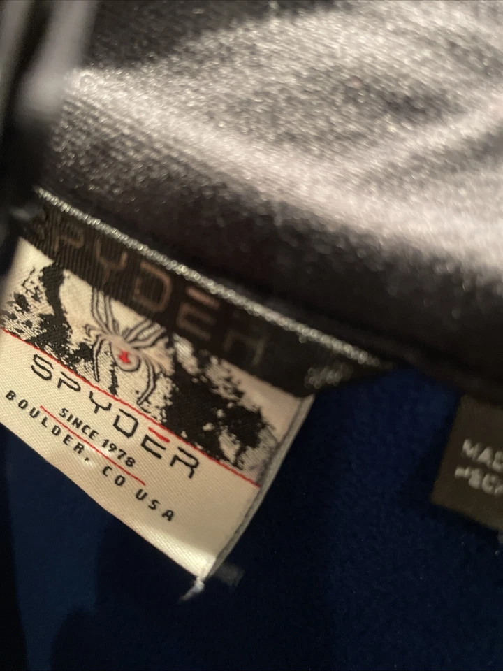 Spyder Masculino Grande Manga Longa Azul Preto Poliéster Pesado 1/4 Zíper Inverno Quente - Imagem 4 de 4