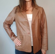 Chadwicks Womens Sz 12 Brown 100% Genuine Leather Blazer Jacket Vintage 90s