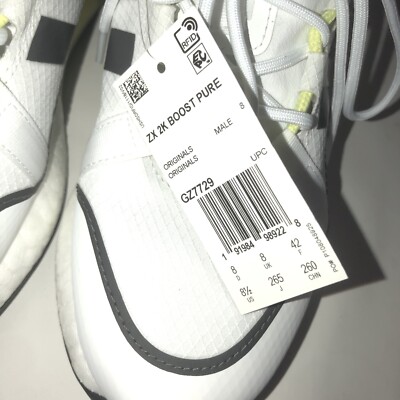 adidas Originals ZX 2K Boost Pure White Black Yellow US Mens Size