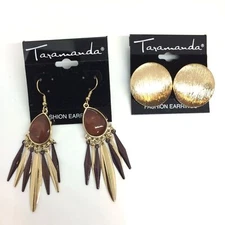 TARAMANDA GOLD DISC CLIP ON EARRINGS & TEARDROP DANGLE SET NWT BOHO CHIC