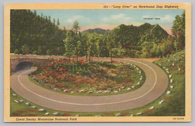 Linen~Smoky Mountains Park~Newfound Gap Highway~Loop Over~Chimney Tops~Postcard