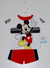 NWT Disney Baby Infant Boys Red  Black SS Mickey Mouse 2pc Short Set sz 0-3M
