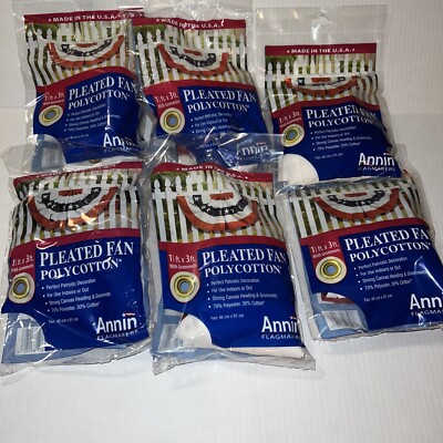Lot Of 6 New Annin 1.5  x 3  Pleated Fan w/Grommets Polycotton USA Flag July 4th
