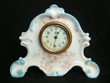 Antique Wind Up Mini New Haven China Porcelain Painted Apple Blossom Clock