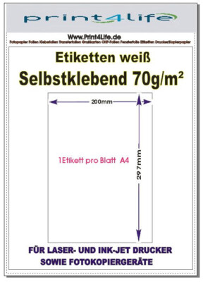 10-1000 DRUCKER ETIKETTEN 200,0x297,0mm Label Aufkleber selbstklebend Auswahl