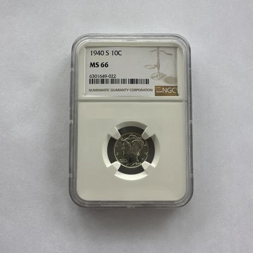 1940 S NGC MS66 Mercury Dime 10c US Mint Silver Coin 1940-S MS-66