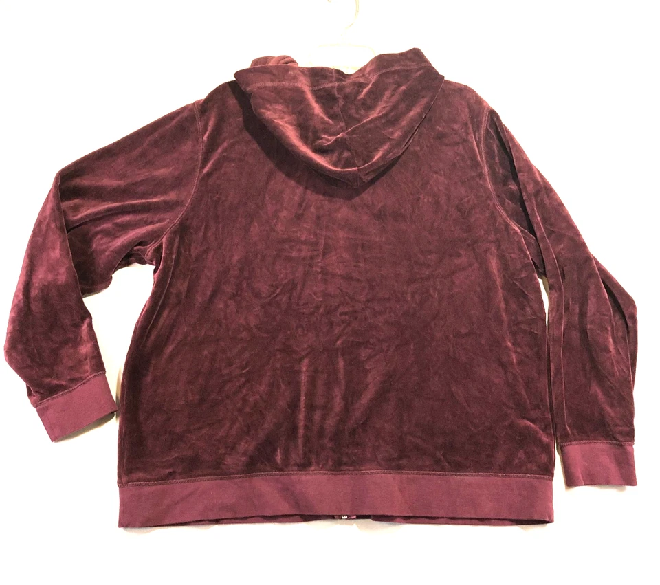 Made For Life Full Zip Velour Hoodie Womens 2X Hooded Jacket Burgundy Wine - Image 4 of 4