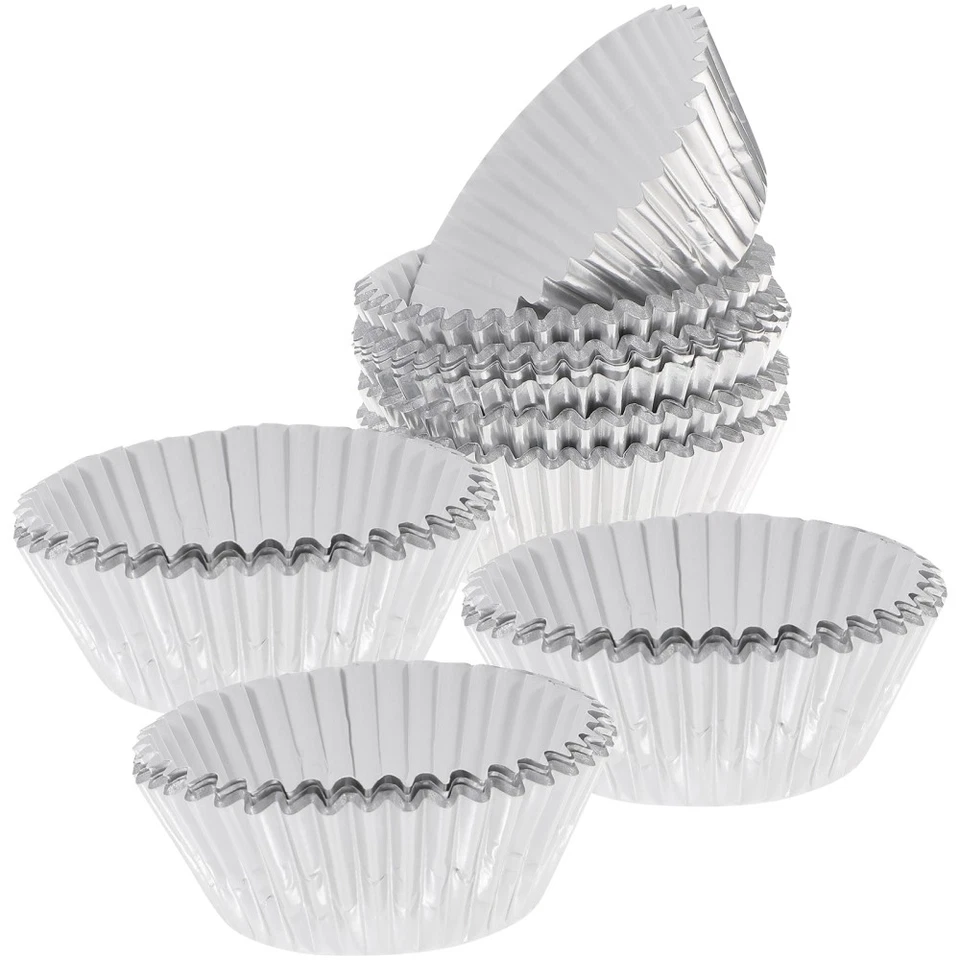 100 Pcs Stampo Muffin Pirottini Argento Per Cupcake Cuppa Di Torta - Immagine 2 di 4