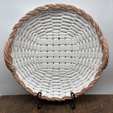VTG Italian European Ceramiche Castellan White Hand Woven Terracotta Basket 14&rdquo;