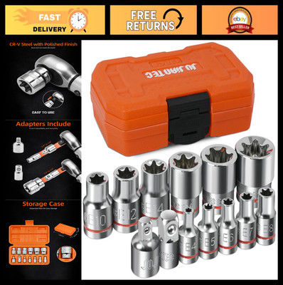 13-Piece E-Torx Socket Set, 6-Point Star, E4-E20, 1/4'' & 3/8'' Drive, CR-V Steel,