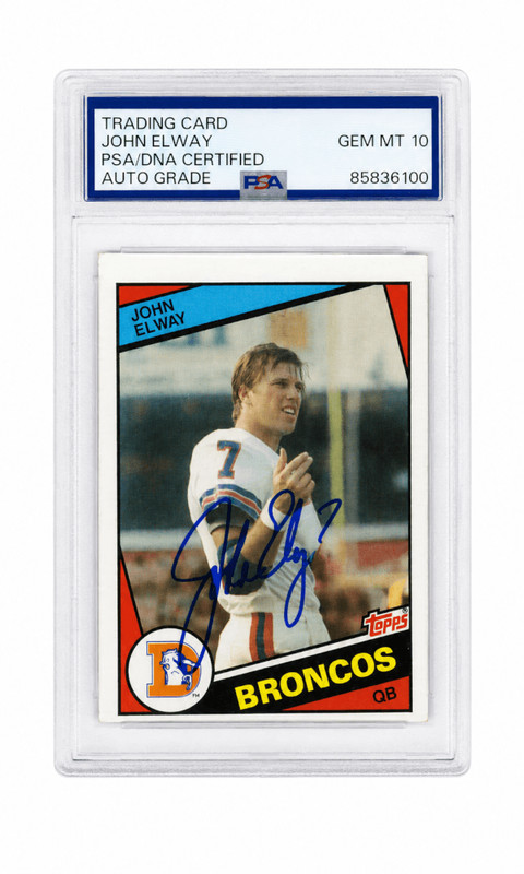 John Elway Signed Broncos 1984 Topps Rookie Football Card #63 - (PSA - Auto 10)