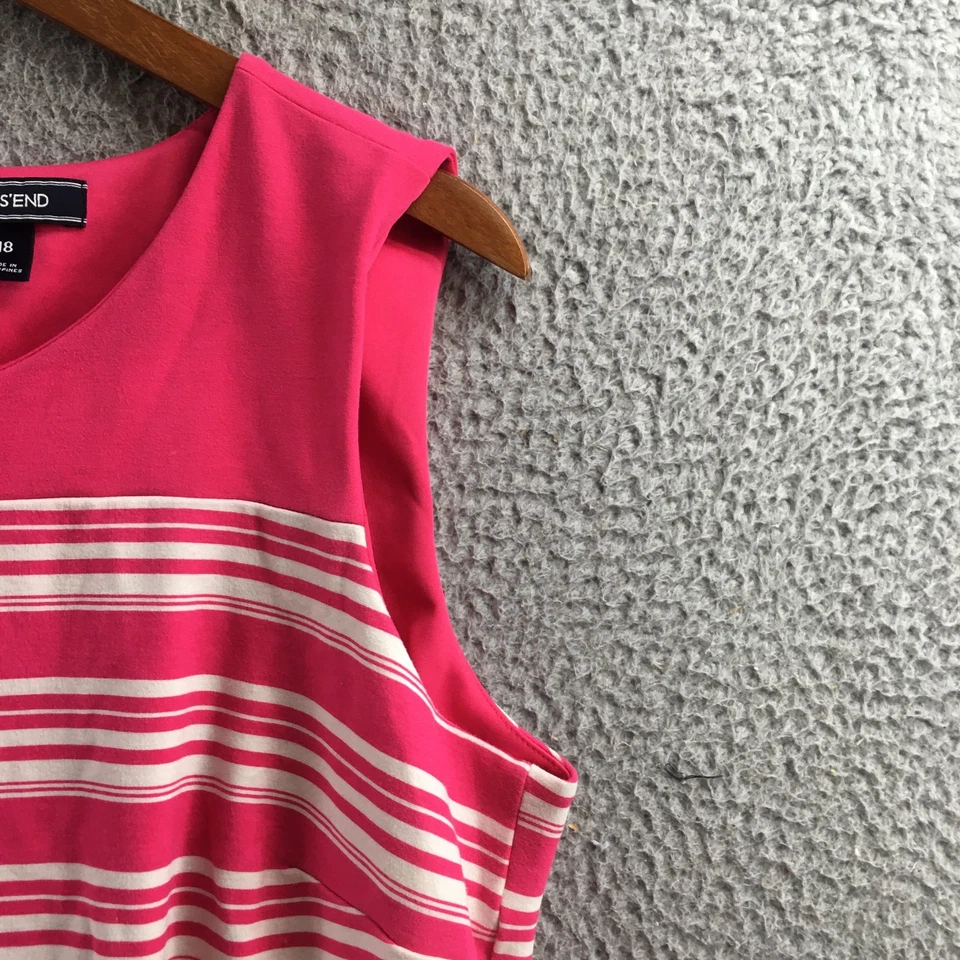 Vestido Vaina Lands End Para Mujer 18 Rosa Rayas Sin Mangas Bolsillos Laterales Cremallera Trasera Foto 4 de 4