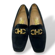 Rare Salvatore Ferragamo Gancini Suede Loafers Navy Women's Size 6D 23-23.5cm