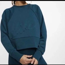 Nike Get Fit Lux Crew Neck Crop Sweatshirt Women  s Size Small Teal Green Blue