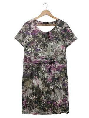 BONITA Kurzarmkleid Damen Kleid Gr. DE 40 khaki-lila-weiß Casual-Look