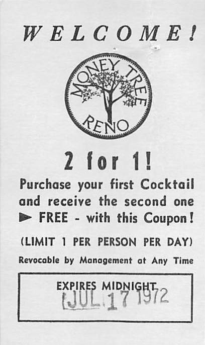 Money Tree Casino - Reno, NV - Vintage Paper Coupon