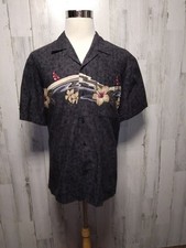 VTG Hawaii Blues Gray Floral Camp Shirt XL USA Magnum Mens Luau