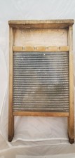 1920's Antique Tin Washboard 26x14 Wood National Washboard Co. No. 110 Est. 1903