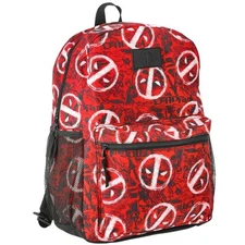 Marvel Avengers Deadpool Mask All-Over Print 17" Backpack, Red School Book Bag