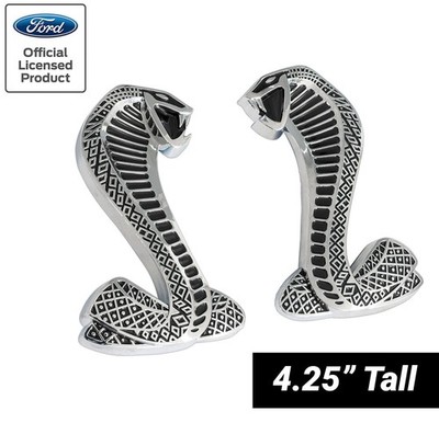 2007-2014 Shelby GT500 4.25'' Cobra Snake Fender Side Emblems Black & Chrome Pair