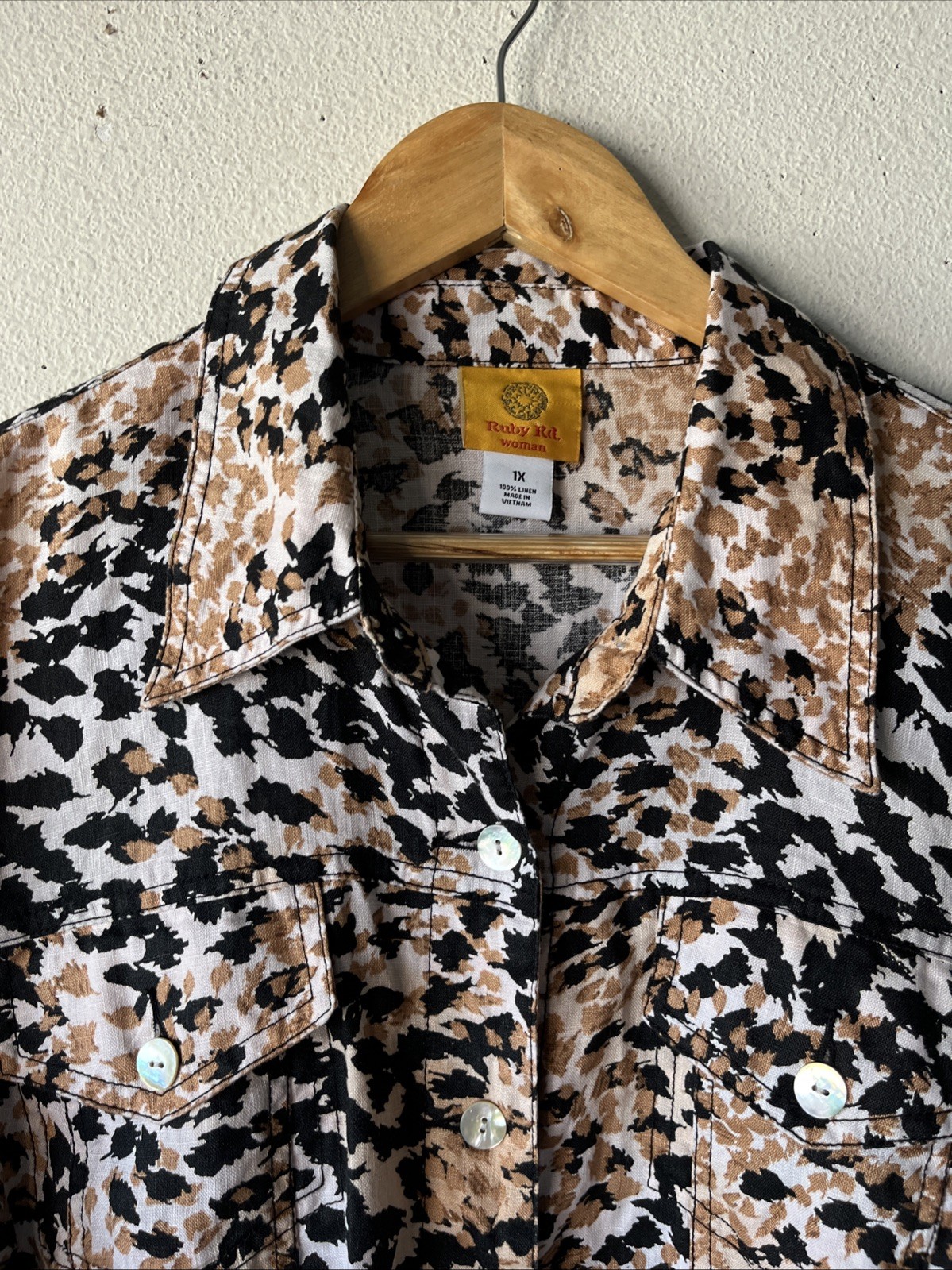 Ruby Rd. Collared Linen Brown Black Button Down N… - image 9