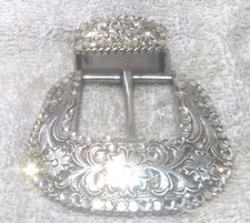 Silver Rhinestone Filled Buckle Keeper Replacement Belt Buckle Flower Filigree