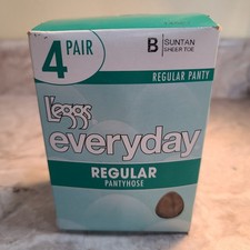 Leggs Everyday Regular Pantyhose Size B. Suntan Sheer Toe 4 Pair. Reg Panty NIB