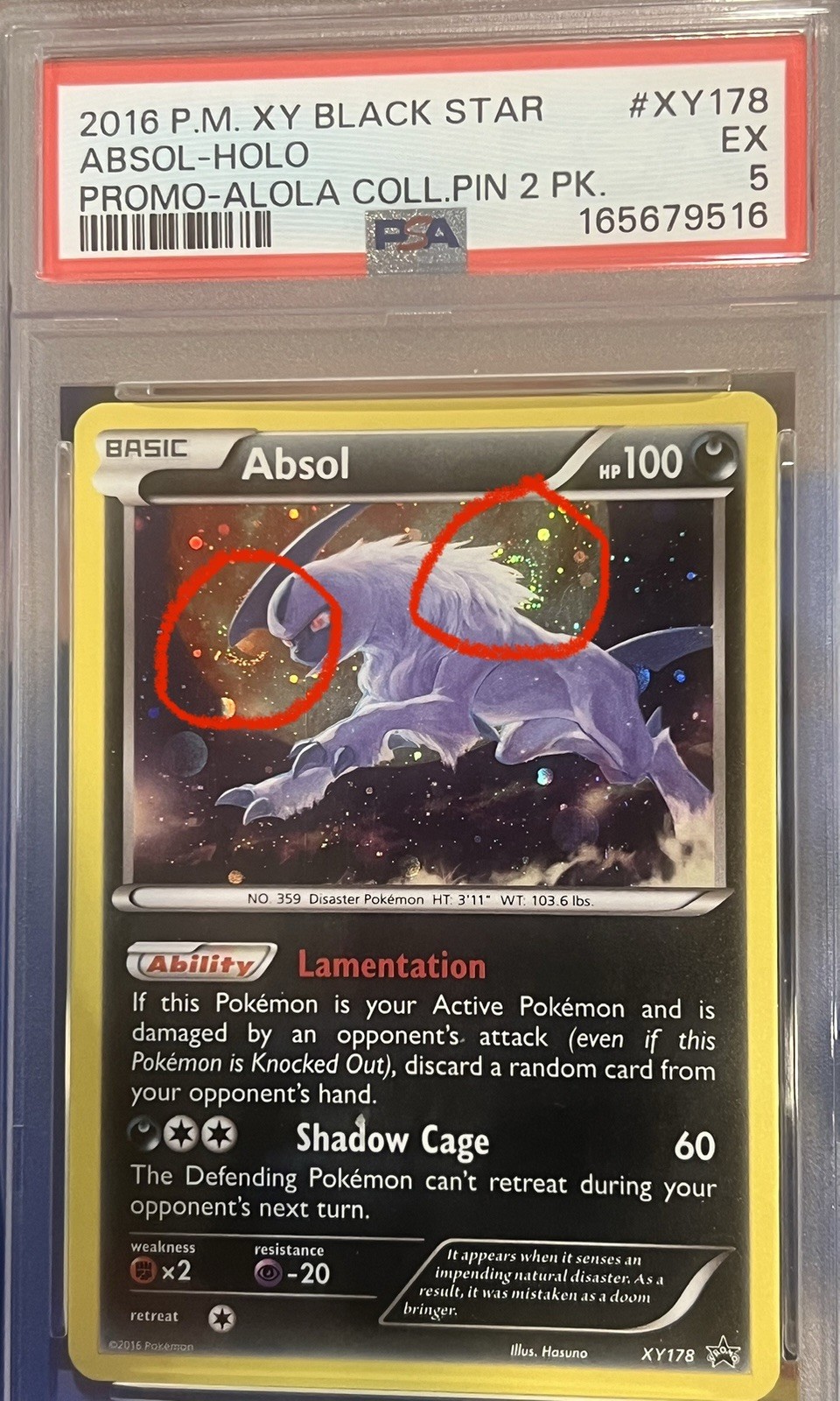 2 HD GALAXY SWIRL 🌀 PSA 5 🌘 Absol 🌒 XY178 Black Star Promo ✨Cosmos Holo ✨