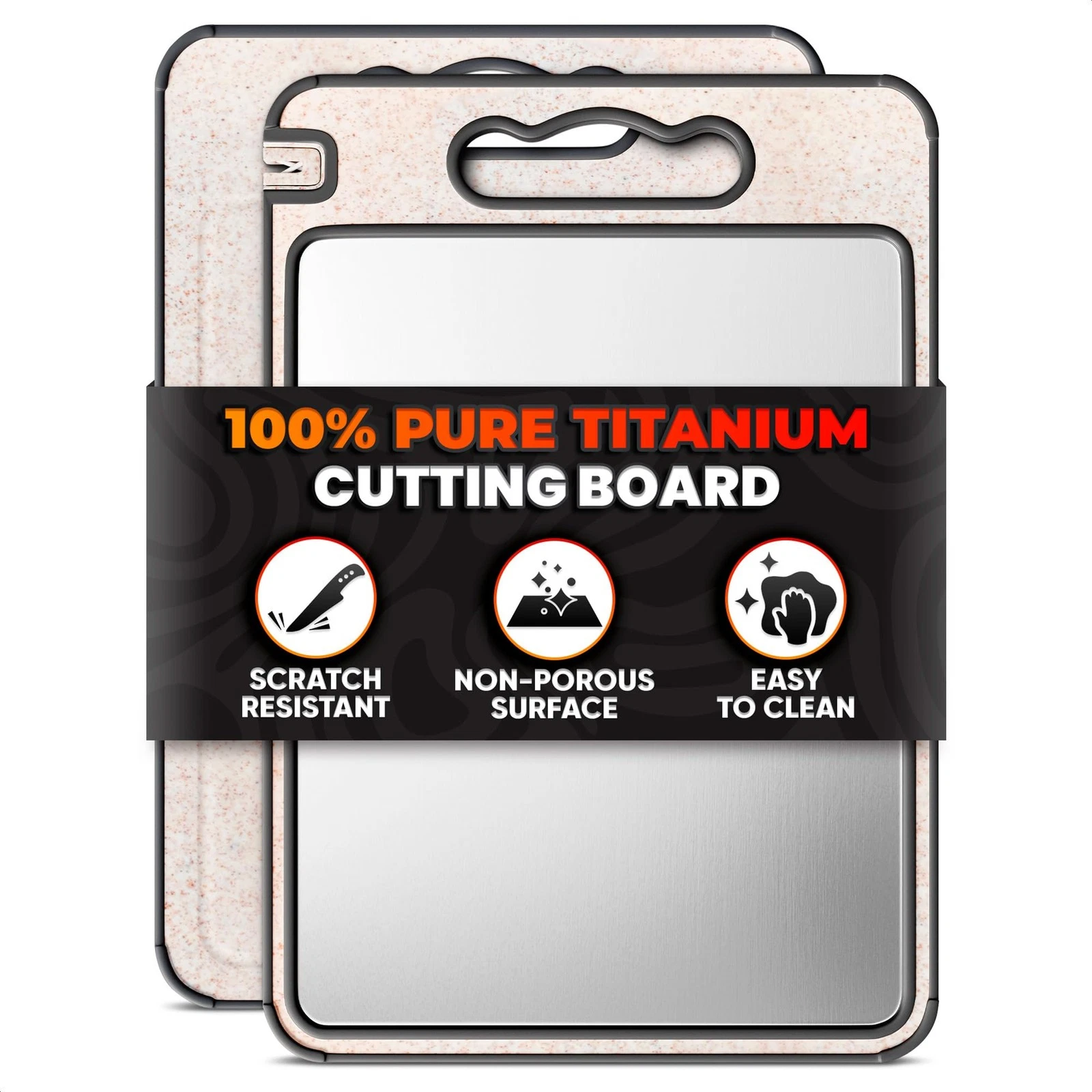 "Double Sided Titanium Cutting Board 14.3"x9.8" with Knife Sharpener & Grater"