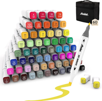 ABEIER 60 Farben Alkohol Stifte Set, Schnell Trocknende Alkohol Marker, Doppelse