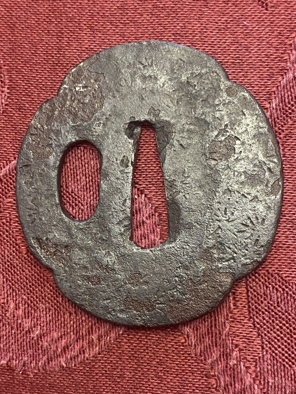 Authentic Antique Japanese Iron Tsuba 5.8 x 5.4cm Small Katana or Wakizashi