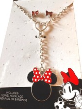 NWT DISNEY SILVER-TONE NECKLACE MINNIE MOUSE PENDANT BOE PIERCED EARRINGS SET