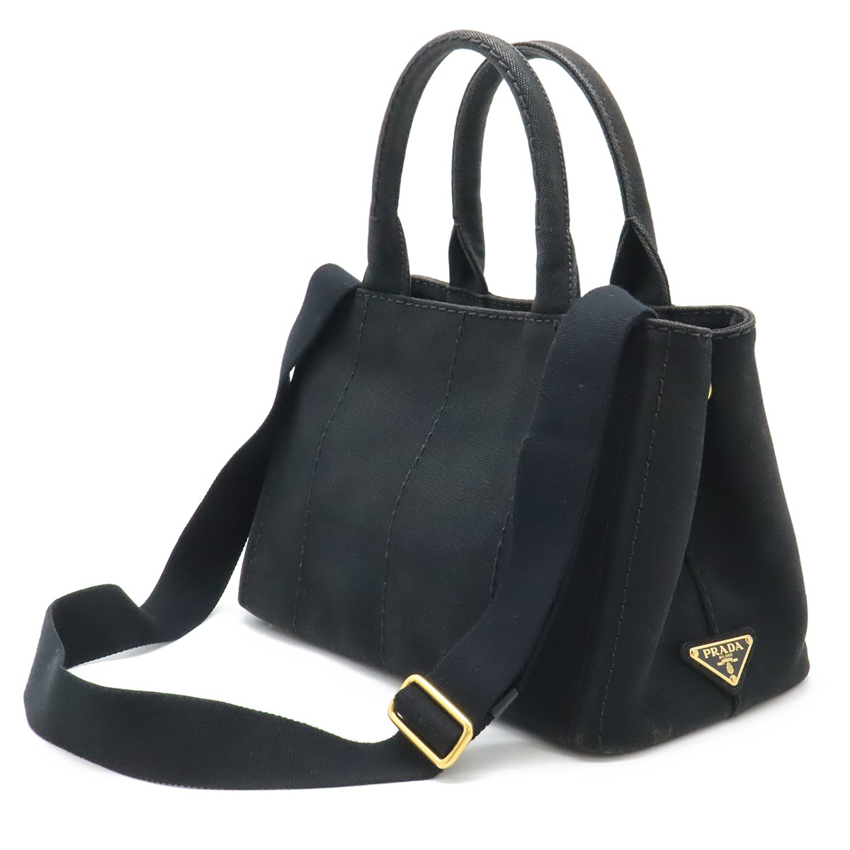 PRADA Canapa Handbag 2WAY Shoulder Bag Crossbody Canvas NERO Black Gold Hardware thumbnail 2