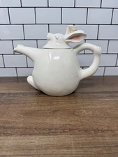 Fritz And Floyd White Dancing Rabbits Teapot  7x9 In
