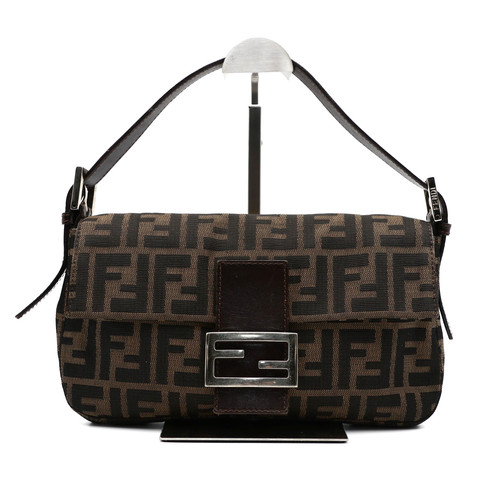 FENDI Mamma Baguette Zucca Brown Canvas Shoulder Bag