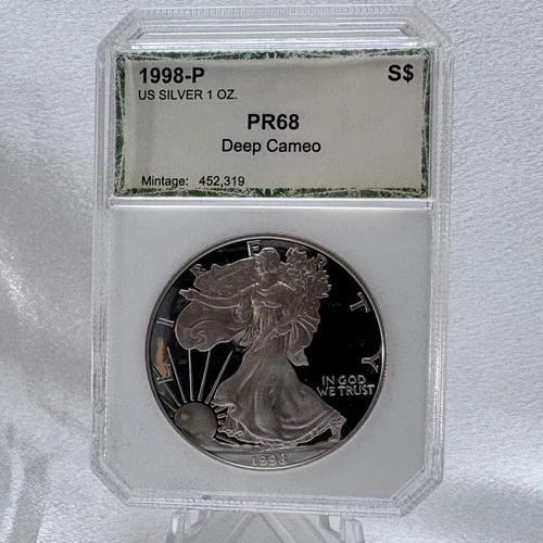 1998-P 1 oz .999 Fine Silver American Eagle Proof Coin slabbed [E4]