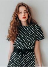 RSVP Talbots Embroidered Dress Size 6 Small Short Sleeve Crew Black Fit Flare