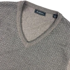 Saks Fifth Avenue Men’s 100% Wool V-Neck Sweater Beige/Gray Diamond • Large