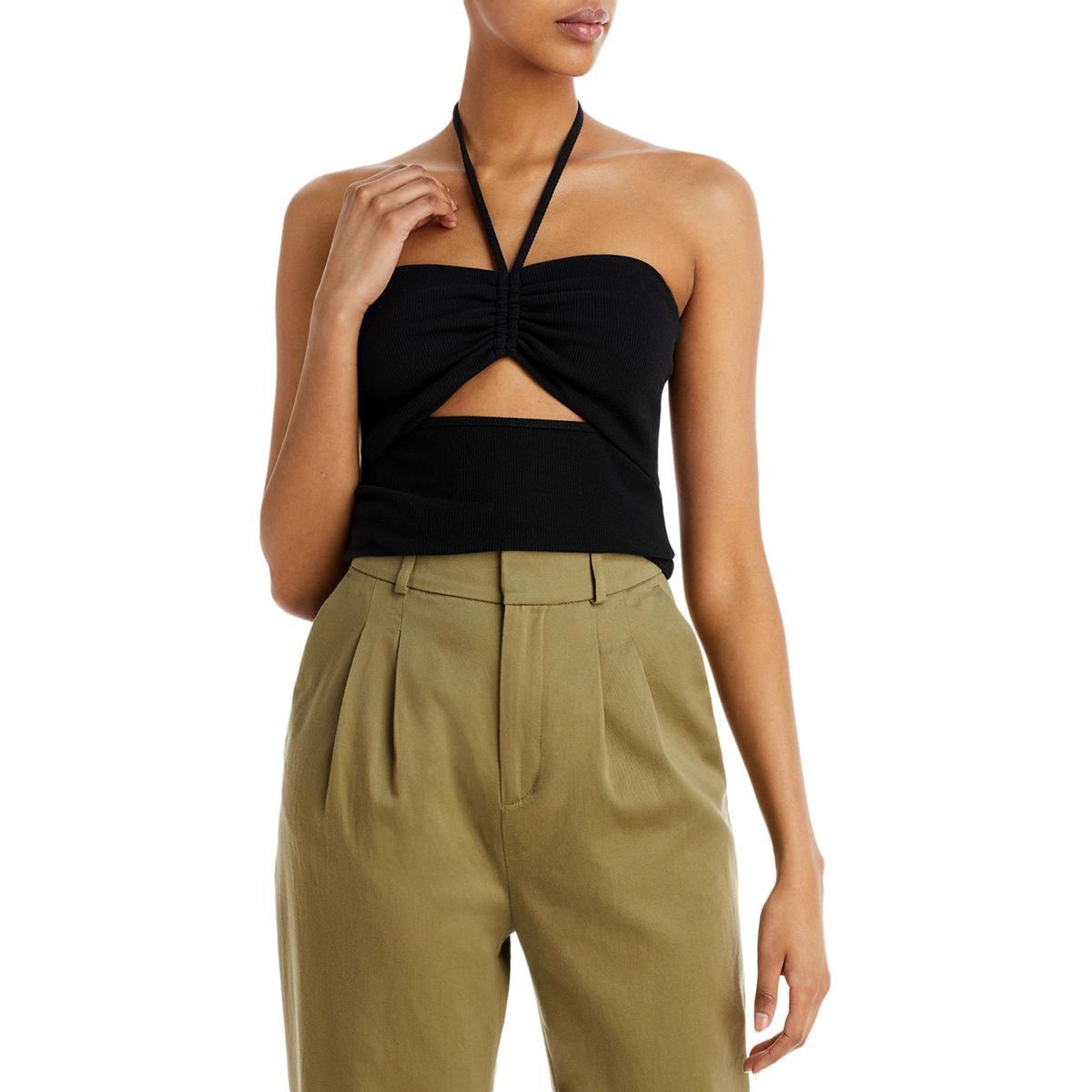 Женская черная трикотажная рубашка Aqua в рубчик с вырезом на шее L BHFO 6710