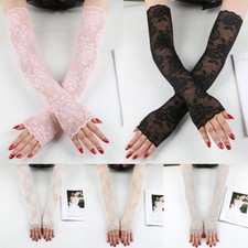 1 Pair Long Floral Ice Lace Summer UV Protection Arm Sleeves Fingerless Gloves;