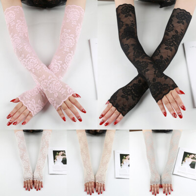 1 Paar Sommer-Armstulpen Mit Uv-Schutz Blumen-Eis-Spitze Lange Fingerlose  