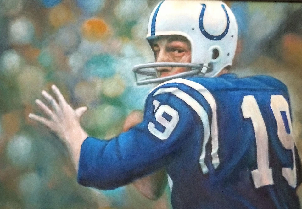 Johnny Unitas Autographed Original Oil Painting PSA/DNA COA - Image 2 of 4