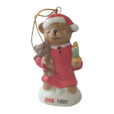 CVS Ornament Vintage Ceramic Teddy Bear Christmas Promo 1997 Holiday Traditions