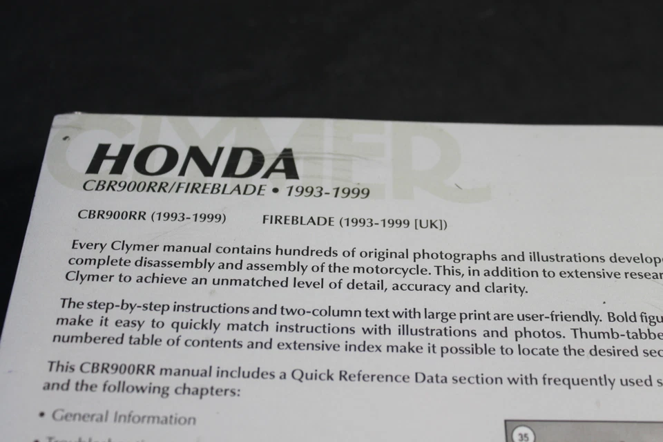 Nuevo manual de servicio de reparación CLYMER 1993-1999 HONDA CBR900RR / Fireblade M434-2 Foto 4 de 4