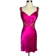 Vintage Y2K Jovani Fuchsia Silk Beaded Backless Cocktail Dress Size 2 MobWife