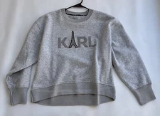 Karl Lagerfeld Women’s Studded Tower Grey Oversized Sweatshirt Top Sz S New