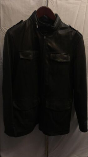 US 42 or L ARMANI COLLEZIONI Men Black Leather Mil