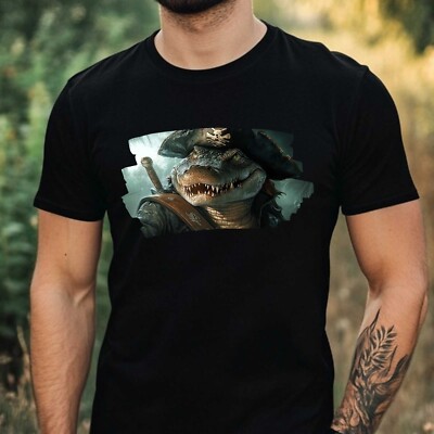 Herren T-Shirt Piraten Alligator Motiv Baumwolle Größe XS bis 5XL