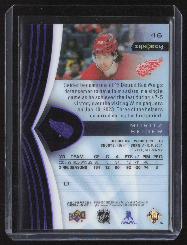 Moritz Seider 2023-24 UD Synergy /99 #46 Detroit Red Wings - Image 2 of 2