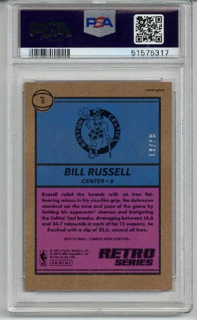 2017 PANINI DONRUSS OPTIC RETRO SERIES RED #3 BILL RUSSELL LE 19/99 PSA 10 RARE - Image 2 of 2